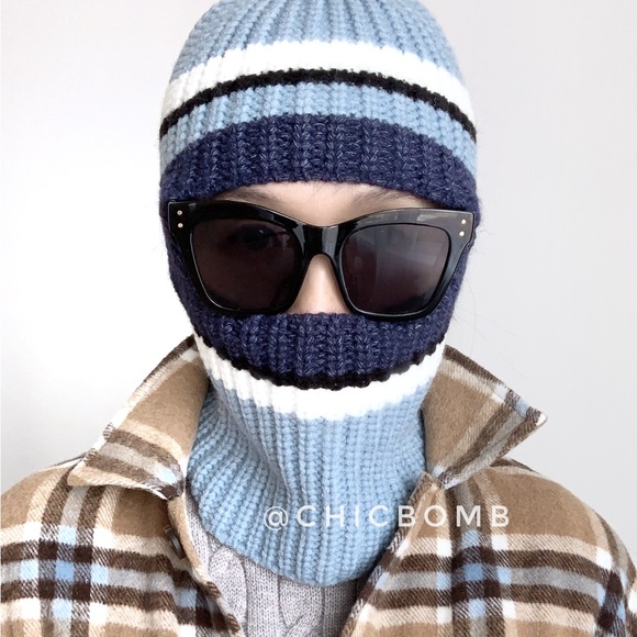 NORDIC STRIPED KNITTED BALACLAVA - BLUE - Picture 2 of 5